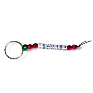 5 For $25 HANDCRAFTED Green Pony & Red Beaded “Teacher” Letter Keychain